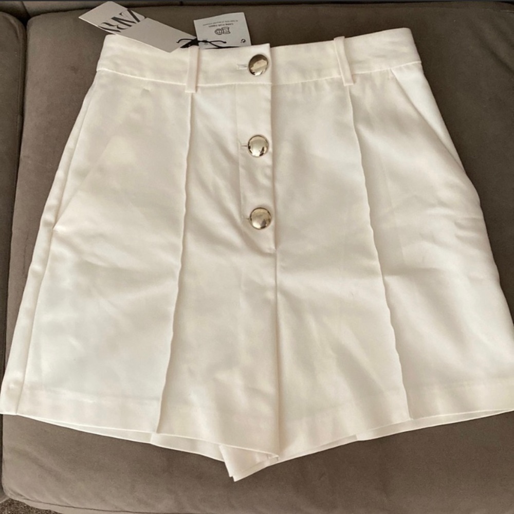 White Zara Shorts with Gold Buttons